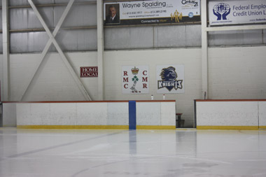 View of the home bench from across the ice