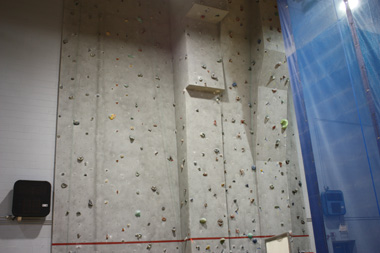 View of the climbing wall from SAM gymnasium court 3