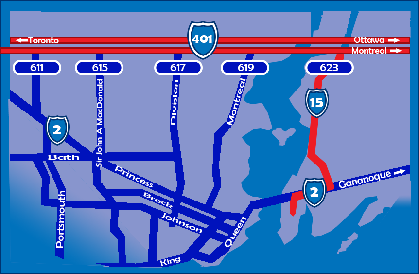 Directions map to RMCC showing indicated and alternative routes