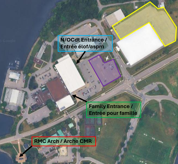 Overhead view of parking areas north of Highway 2, Navy Way entrance