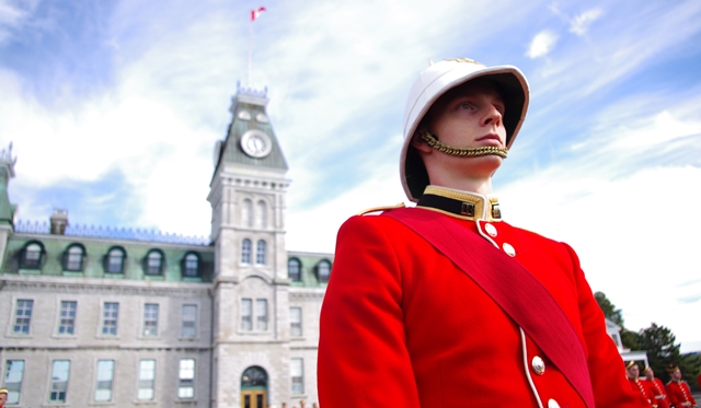 Officer Cadet in dress uniform on parade.